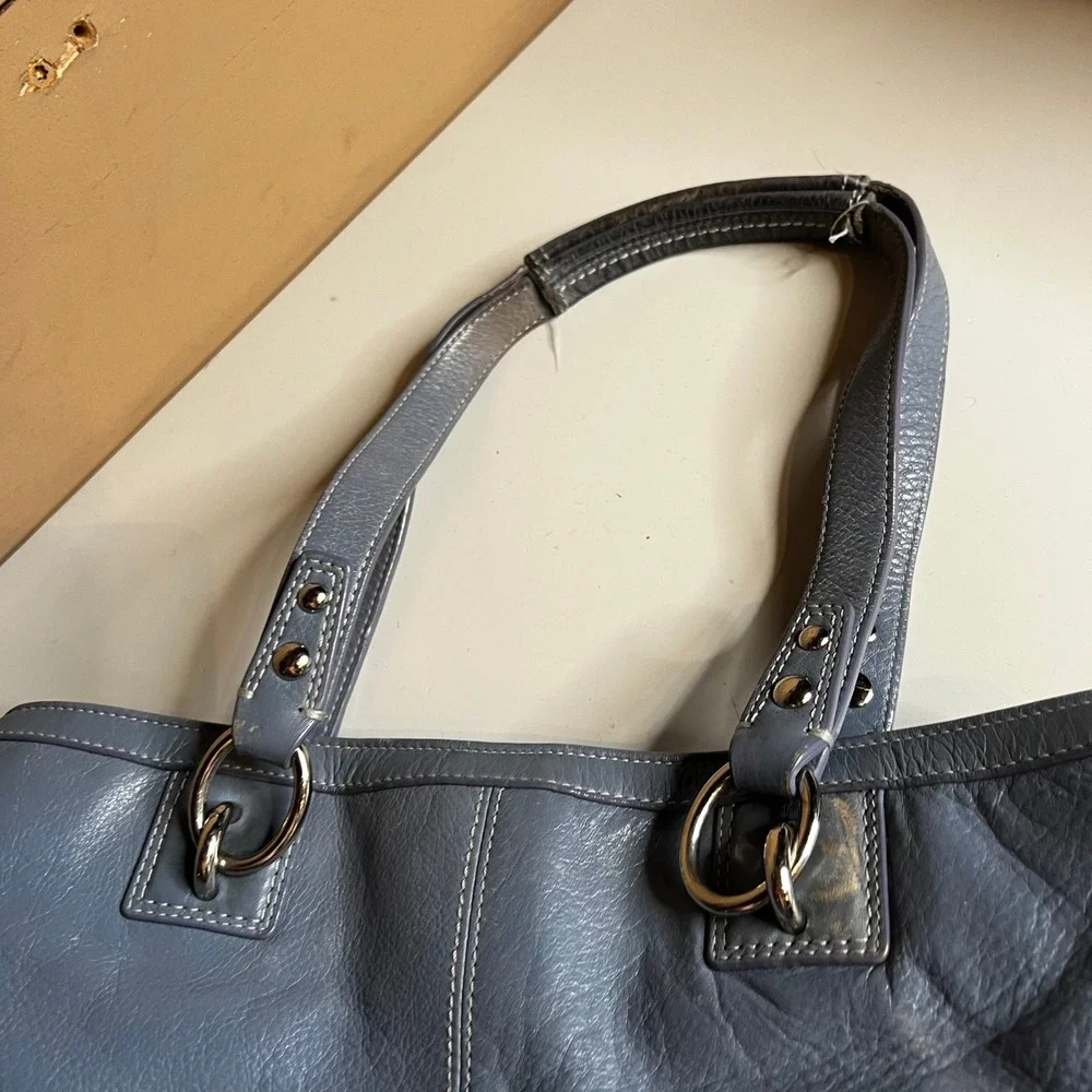 Coach Penelope Shopper Blue‎ Grey Leather Tote Shoulder Bag F19044